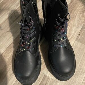 Dr. Martens Black Boots with Multicolor Laces